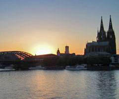 Cologne, sunset behind Cathedral